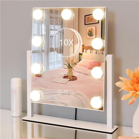 Vanity Mirror with Lights,Lighted Vanity Mirror with 9 Dimmable Bulbs - Picture 4 of 8